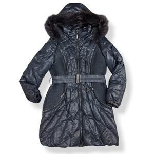 RIZAL navy down puffer coat raccoon fur trim hood - Made in France - Medium